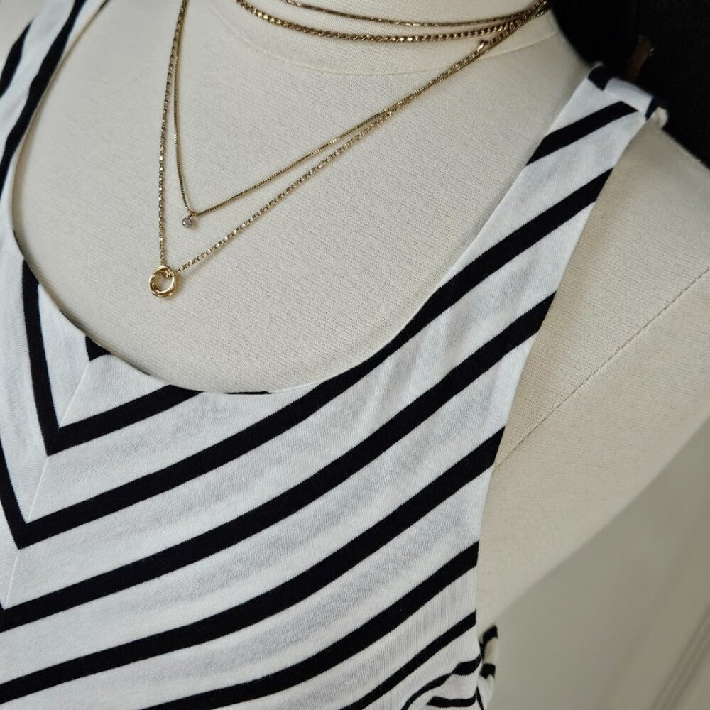 LC Lauren Conrad Sleeveless Racetrack Tank Black White Stripe Maxi Dress Medium - Picture 2 of 8